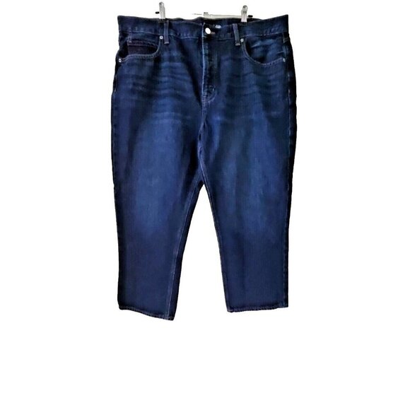 Old Navy Jeans Womens 18 Blue Dark Wash High Rise Slouchy Straight Cropped Boho - Picture 1 of 14